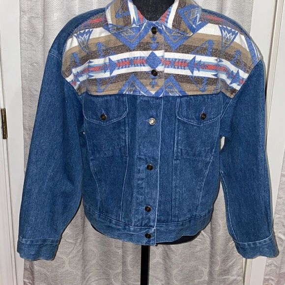 Cambridge Dry Goods vintage Aztec print jean jacket NWT small - Picture 2 of 11
